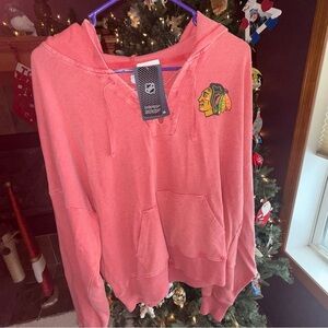 NEW NHL FANATICS Chicago BLACKHAWKS Hockey Hoodie - Heather Snow Wash Red Sz Lrg